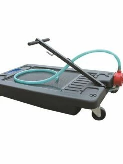 Dynaline Low Profile Wheeled Oil Drain Pan With Iron Manual Pump - 64L Capacity Lube And Fuel Tools