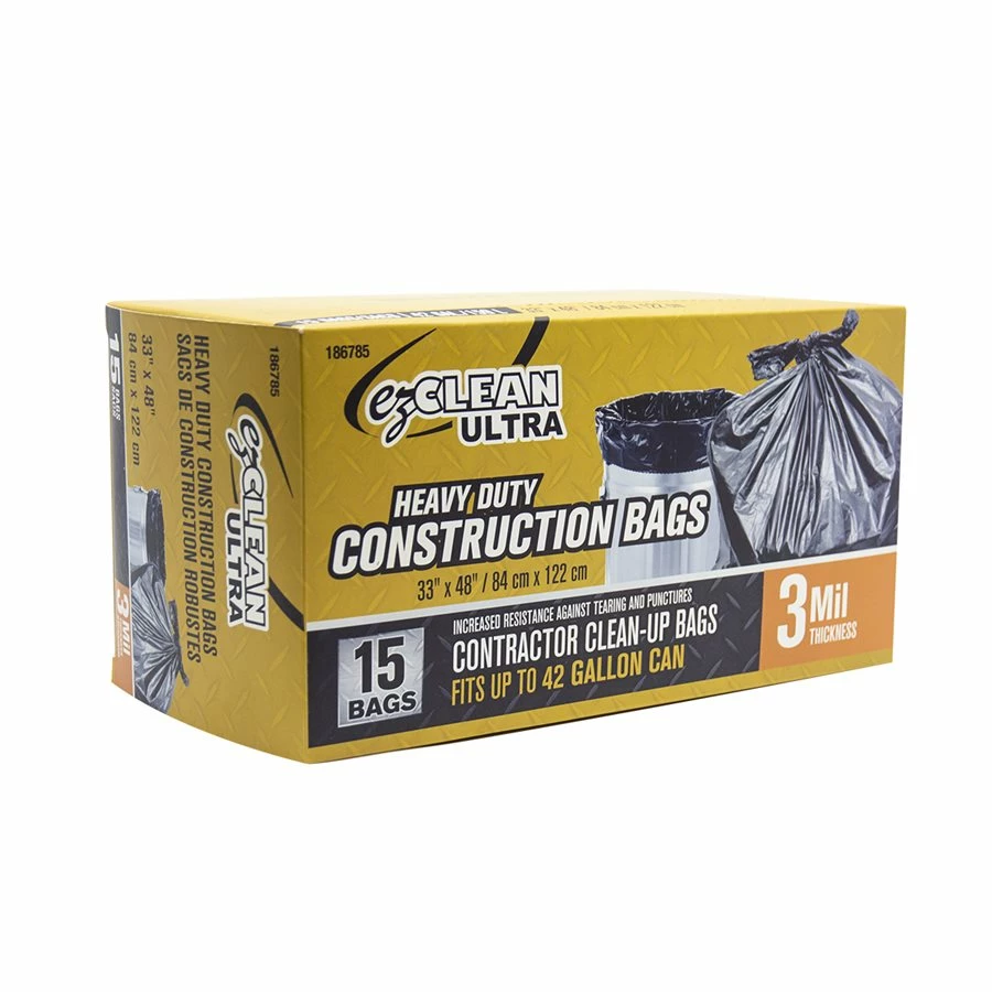 EZ Clean Ultra Heavy Duty Construction Clean Up Bags - 3 Mil Thickness - 33" X 48" Size - Box Of 15 3 EZ Clean Ultra Heavy Duty Construction Clean Up Bags - 3 Mil Thickness - 33" X 48" Size - Box Of 15