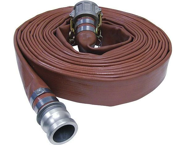 Greenline Hose And Fittings Brick Red / Brown PVC Layflat Discharge Hose Assemblies (w/ Male X Female Camlocks) 3 Greenline Hose And Fittings Brick Red / Brown PVC Layflat Discharge Hose Assemblies (w/ Male X Female Camlocks)
