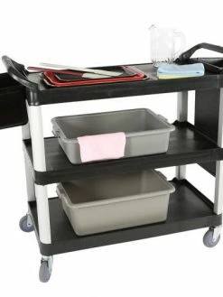 Globe Commercial Products Black Sturdy Utility Carts Cleaning Tools