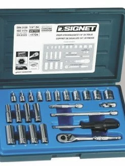 Signet 1/4" Drive 24 Piece Metric Socket Set | 4mm-14mm Regular | 6mm-13mm Deep