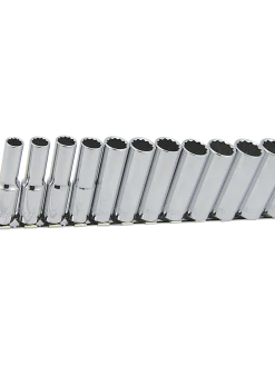 Jet 3/8" Drive Metric Chrome Socket Set - 12 Point - 12 Piece - DEEP Hand Tools