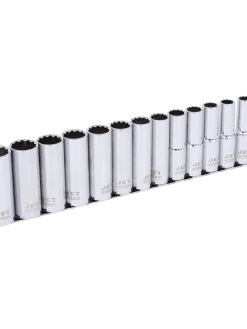 Hand Tools Jet 1/2" Drive Metric Chrome Socket Set - 12 Point - 14 Piece - DEEP