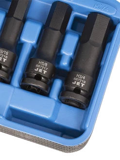 Power Tool Accessories Jet 1/2" Drive SAE Impact Socket | Hex Bit Set | 3" Length | 8 Piece