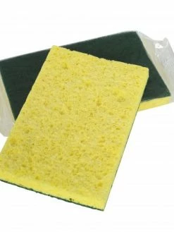 Globe Commercial Products Cleaning Tools Green/Yellow Heavy Duty Cellulose Scrub Sponges (Case Of 50)