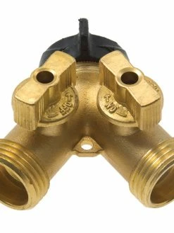 Gilmour Forged Brass Garden Hose Y-Connector With Valves Hose And Fittings