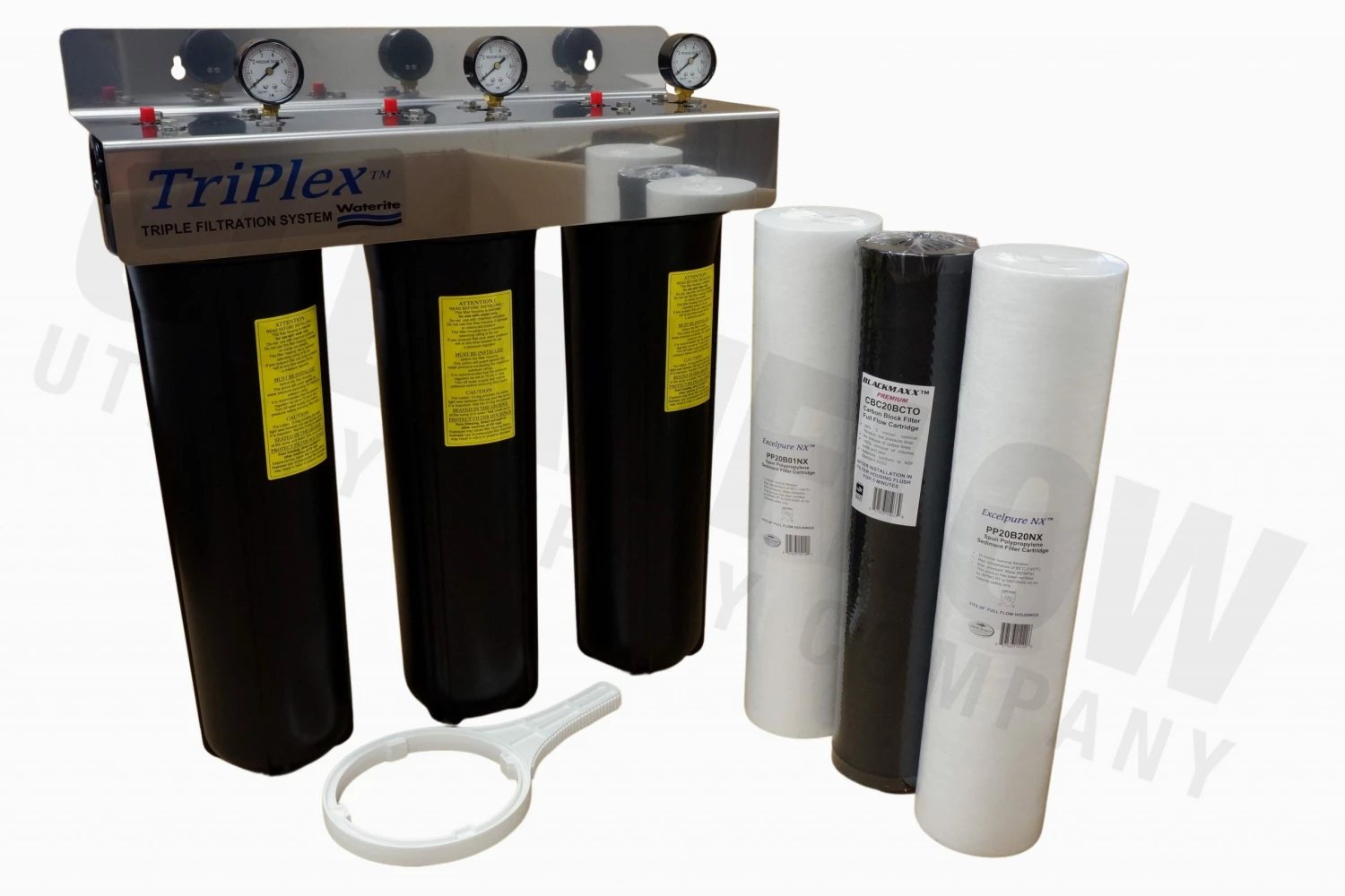 Waterite TriPlex 4.5" OD Big Blue Water Filter Housing | 20" 9 Waterite TriPlex 4.5" OD Big Blue Water Filter Housing | 20"