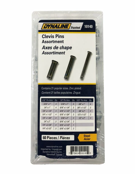 Dynaline Clevis Pin Assortment 60 Pieces / 3 Pin Hole Sizes Automotive Supplies 3 Dynaline Clevis Pin Assortment 60 Pieces / 3 Pin Hole Sizes Automotive Supplies