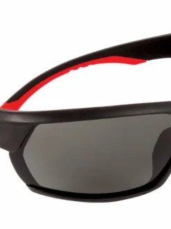 Dynamic Racer Soft Nose-Piece System Safety Glasses W/ Removable Retaining Strap | Red & Black Frame | Smoke Lens