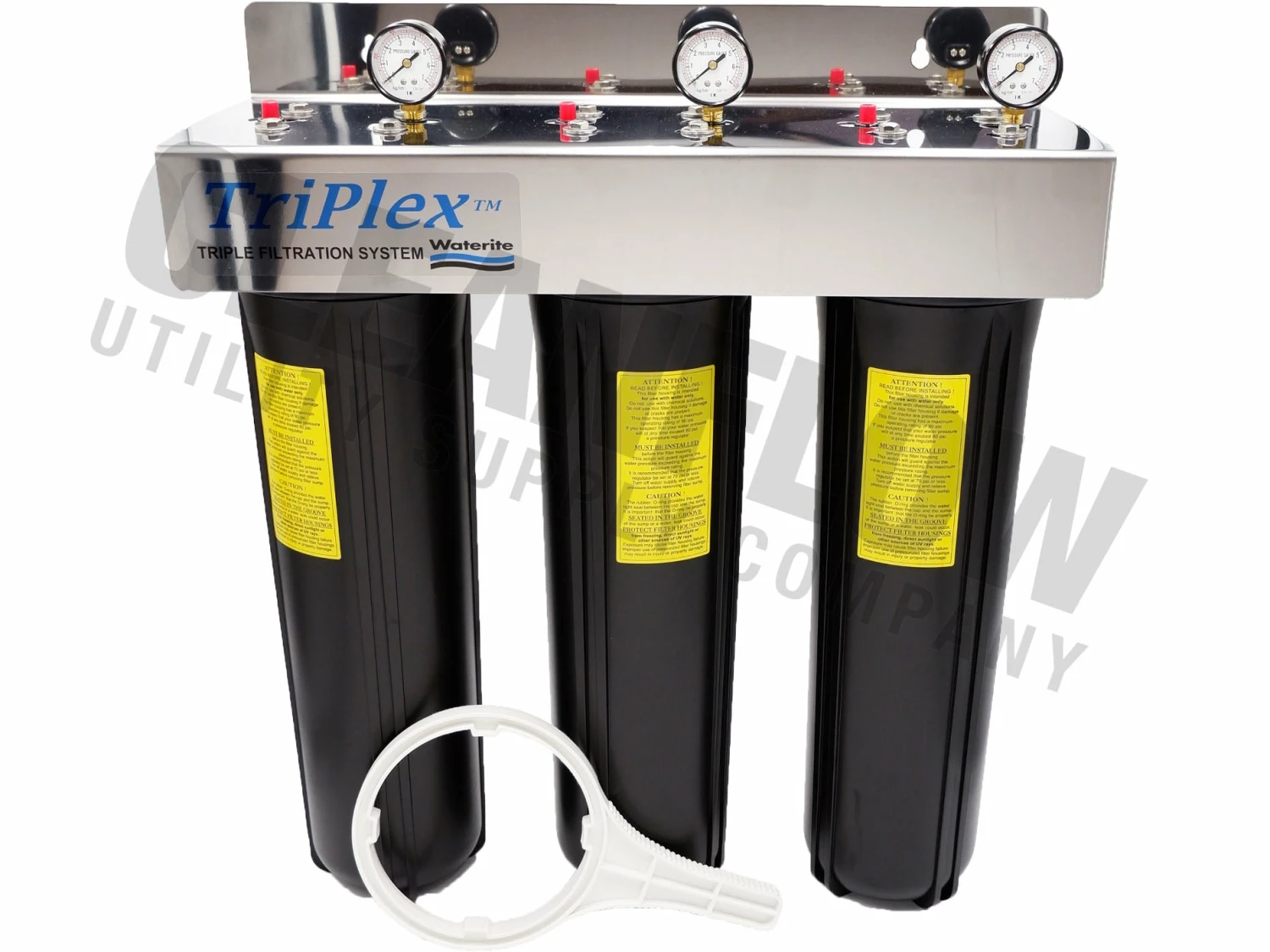 Waterite TriPlex 4.5" OD Big Blue Water Filter Housing | 20" 3 Waterite TriPlex 4.5" OD Big Blue Water Filter Housing | 20"