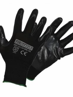 Forcefield Black Seamless Knit Nylon Gloves With Nitrile Palm | M-2XL | Pack Of 12 Pairs