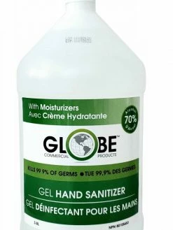 Globe Commercial Products Clear Gel Hand Sanitizer With Moisturizers - 70% Alcohol - 1 Gallon Pump Bottle - Case Of 4 Bottles