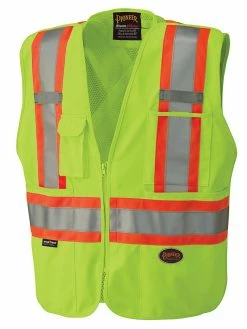 Hi-Vis Work Wear Pioneer Zip-Front Mesh Back Traffic Safety Vest | S-5XL