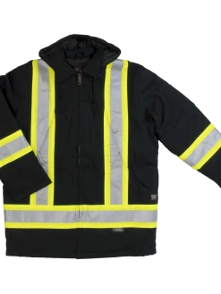 Hi-Vis Work Wear Tough Duck S157 Cotton Duck Winter Safety Parka | Black | Limited Size Selection