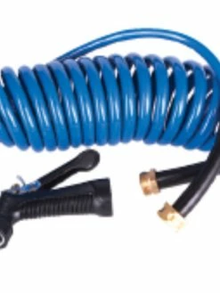 New-Line Hose And Fittings Polyurethane Self-Coiling Garden Hose And Nozzle Kit