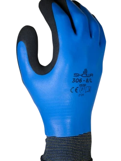 Showa 306 Blue Breathable Waterproof Latex Foam Coated Work Glove Work Gloves