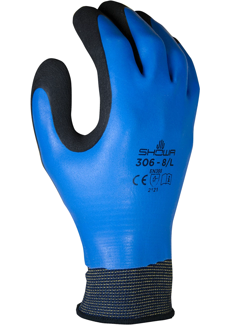 Showa 306 Blue Breathable Waterproof Latex Foam Coated Work Glove Work Gloves 3 Showa 306 Blue Breathable Waterproof Latex Foam Coated Work Glove Work Gloves