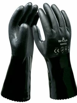 Showa 660 ESD Anti-Static Oil And Chemical Resistant Black PVC 12" Gauntlet (Pack Of 12 Pairs) Work Gloves