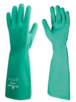 Work Gloves Showa 747 Unlined 22-Mil Nitrile Chemical Resistant Glove With Bisque Grip - 19" Length (Pack Of 6 Pairs)