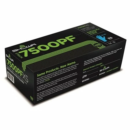 Work Gloves Showa 7500PF Blue Nitrile 4-Mil Biodegradable Powder-Free Examination Gloves - Box Of 100 4 Work Gloves Showa 7500PF Blue Nitrile 4-Mil Biodegradable Powder-Free Examination Gloves - Box Of 100