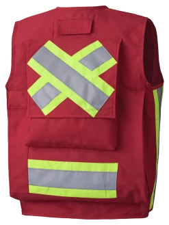 Hi-Vis Work Wear Pioneer Surveyor's/Supervisor's Safety Vest - 600D Oxford Poly | Red | Sizes S - 5XL