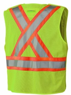 Hi-Vis Work Wear Pioneer Zip-Front Mesh Back Traffic Safety Vest | S-5XL