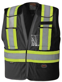 Pioneer Drop Shoulder Safety Tear-Away Vest - Poly Mesh | Black | Sizes Small - 5XL