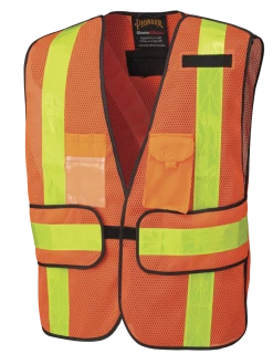 Hi-Vis Work Wear Pioneer Hi Viz All-Purpose Safety Tear-Away Vest - Poly Mesh Pockets | Orange | One Size