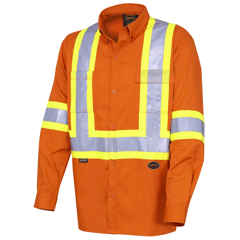 Hi-Vis Work Wear Pioneer Ultra Cool Cotton Twill Button Down Collared Safety Shirt | Orange | Sizes Small - 4XL 3 Hi-Vis Work Wear Pioneer Ultra Cool Cotton Twill Button Down Collared Safety Shirt | Orange | Sizes Small - 4XL