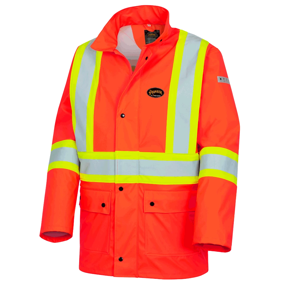 Flame Resistant Work Wear Pioneer FR/PU Hi Viz Waterproof Safety Jacket With Pockets | Orange | Sizes XS - 7XL 4 Flame Resistant Work Wear Pioneer FR/PU Hi Viz Waterproof Safety Jacket With Pockets | Orange | Sizes XS - 7XL
