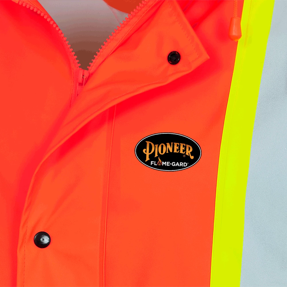 Flame Resistant Work Wear Pioneer FR/PU Hi Viz Waterproof Safety Jacket With Pockets | Orange | Sizes XS - 7XL 6 Flame Resistant Work Wear Pioneer FR/PU Hi Viz Waterproof Safety Jacket With Pockets | Orange | Sizes XS - 7XL