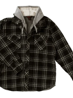 Work Wear Tough Duck WS02 Quick Dry Sherpa Lined Zip-Up Hooded Fleece Shirt | Charcoal Plaid | S-3XL