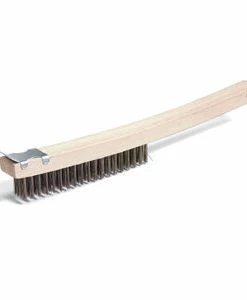 Cleanflow Maintenance Supplies Wire Scratch Brush - 14" Wooden Handle - With Scraper