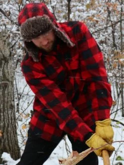 Work Hats Tough Duck Classic Plaid Aviator Hat | Red Plaid