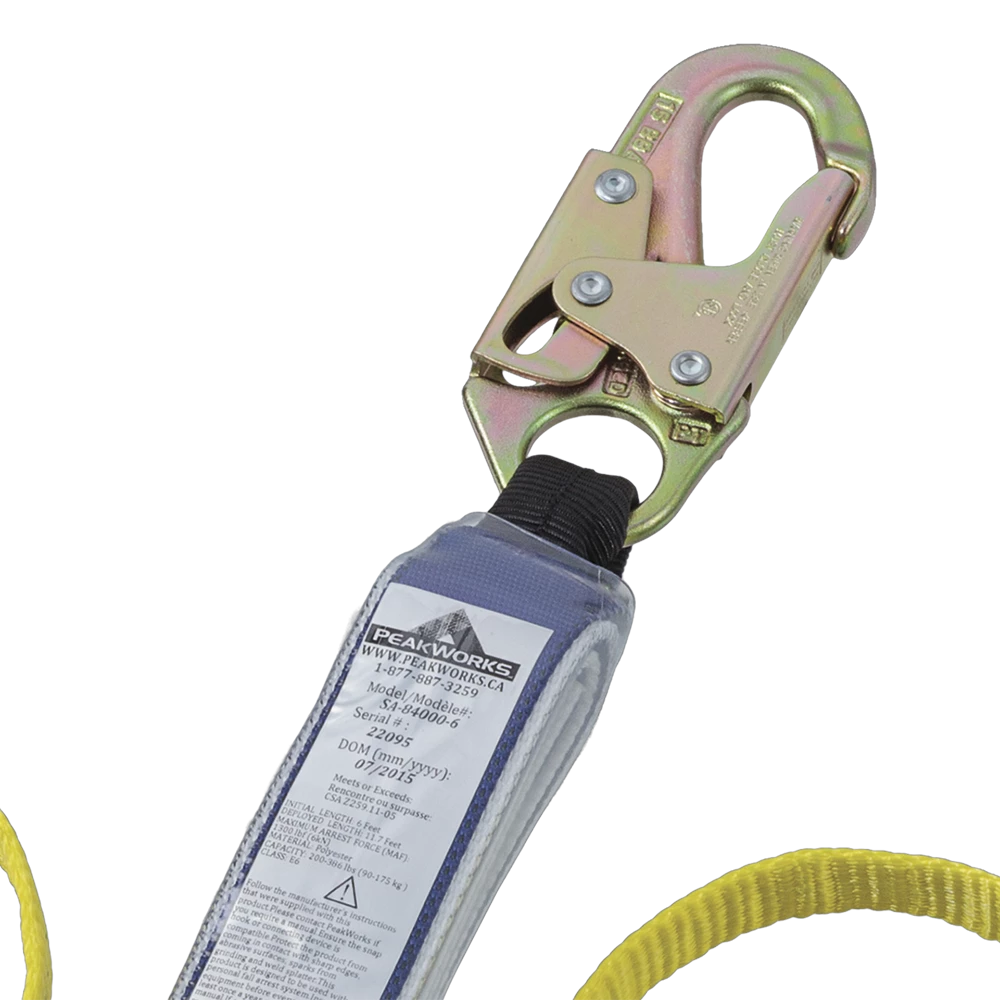 Peakworks Shock Absorbing Lanyards W/ Snap Hooks, Twin Legs, 6' Safety Equipment 7 Peakworks Shock Absorbing Lanyards W/ Snap Hooks, Twin Legs, 6' Safety Equipment