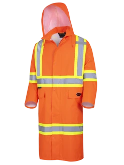 Hi-Vis Work Wear Pioneer The Rock 300D Oxford Polyester Waterproof Safety Long Coat | S-5XL