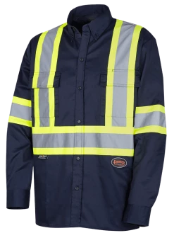 Pioneer Hi Viz Poly/Cotton Work Shirt | Navy | Sizes S - 4XL