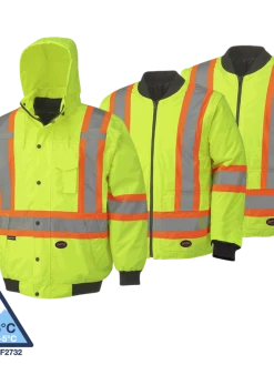 Pioneer Reflective Striped 6 In 1 Winter Work Bomber | XS-5XL Hi-Vis Work Wear