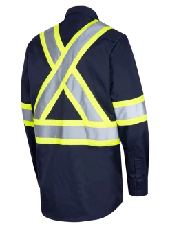 Pioneer Hi Viz Poly/Cotton Work Shirt | Navy | Sizes S - 4XL