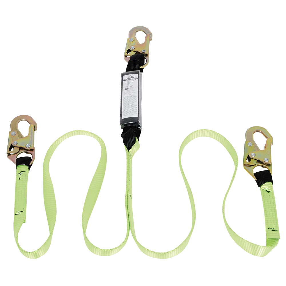 Peakworks Shock Absorbing Lanyards W/ Snap Hooks, Twin Legs, 4" 3 Peakworks Shock Absorbing Lanyards W/ Snap Hooks, Twin Legs, 4"