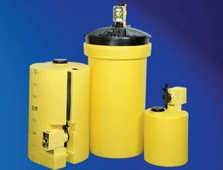 LMI Water Treatment Chemicals Yellow Poly Chemical Storage Tanks 3 LMI Water Treatment Chemicals Yellow Poly Chemical Storage Tanks