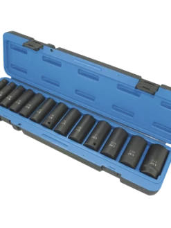Jet 1/2" Dr. Deep Impact Socket Set - SAE Deep - 6 Point - 13 Piece